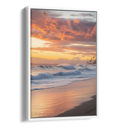 Huntington Beach Golden Hour Side - White Canvas Wall Art