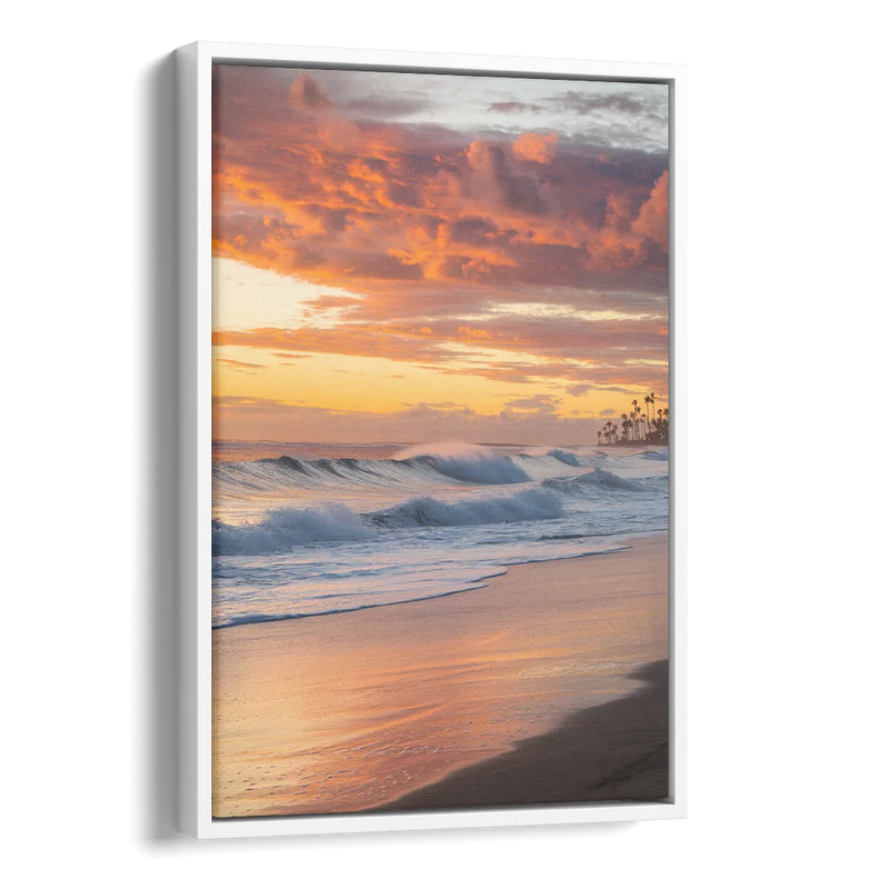 Huntington Beach Golden Hour Side - White Canvas Wall Art
