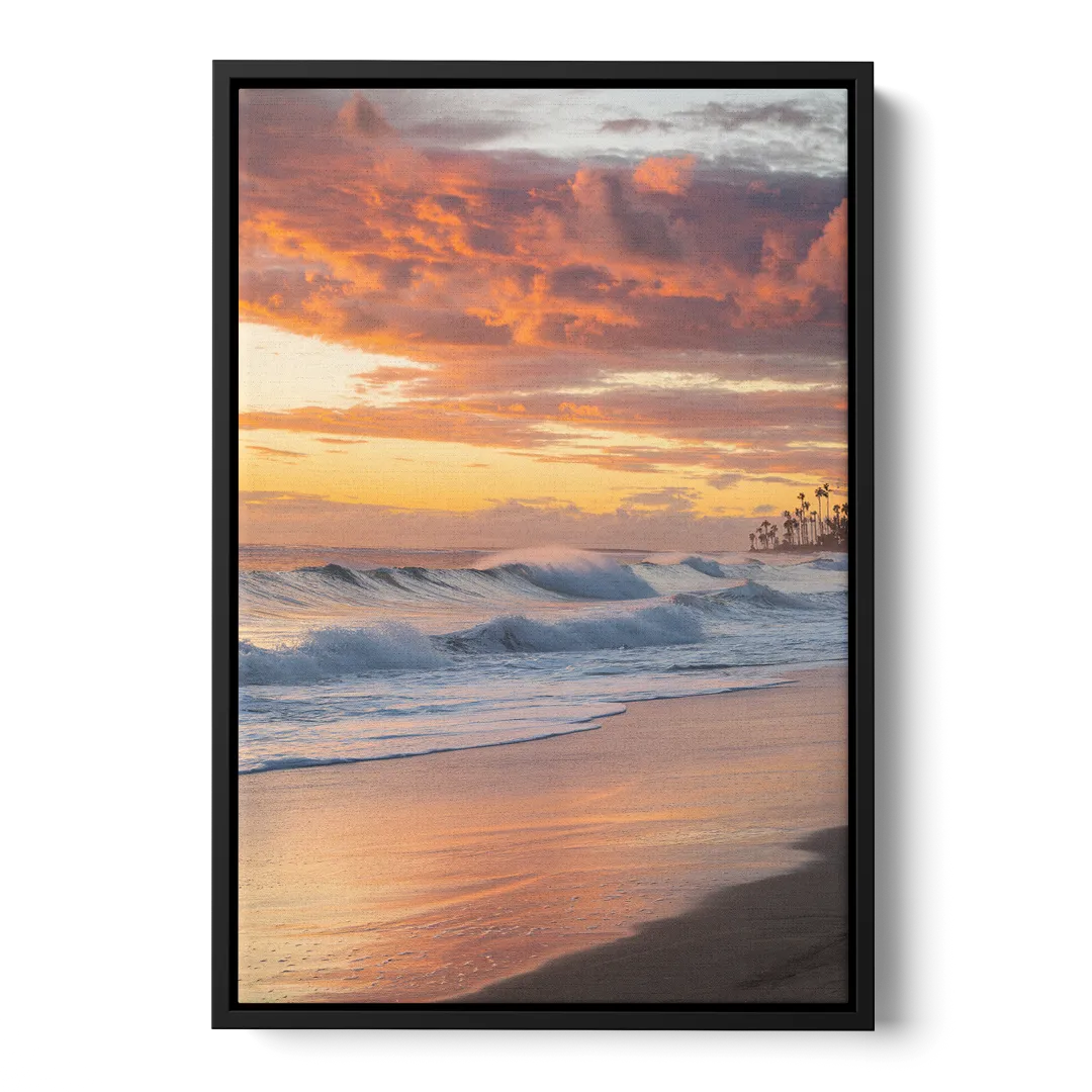 Huntington Beach Golden Hour Front - Black Canvas Wall Art