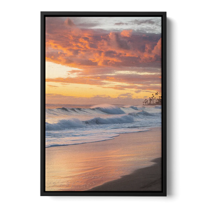 Huntington Beach Golden Hour Front - Black Canvas Wall Art