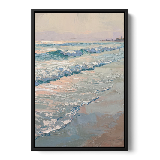 Huntington Beach Ocean Waves - Black Framed Canvas Wall Art - Front