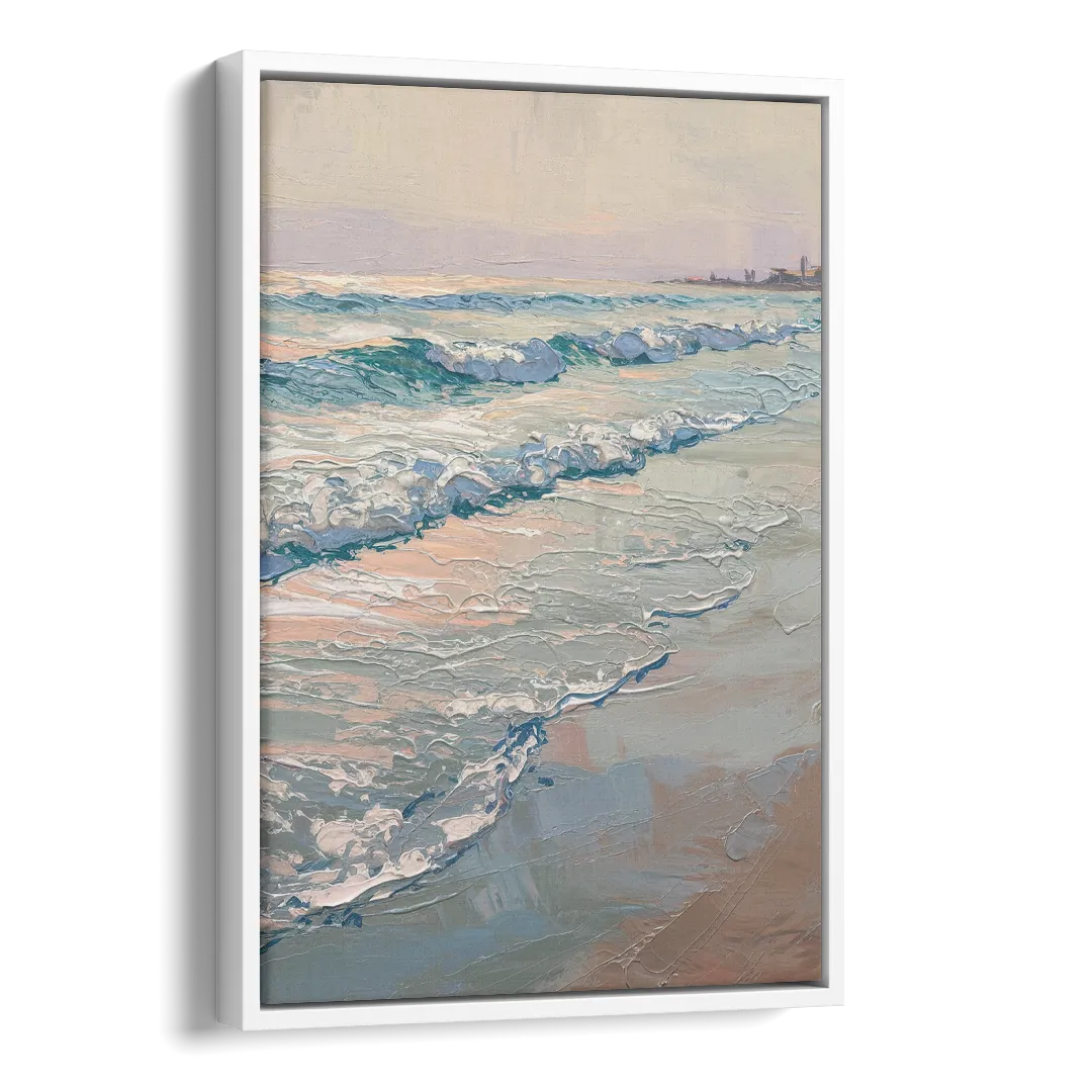Huntington Beach Ocean Waves Side - White Canvas Wall Art