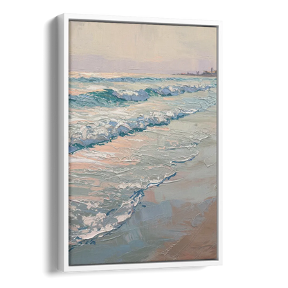 Huntington Beach Ocean Waves Side - White Canvas Wall Art