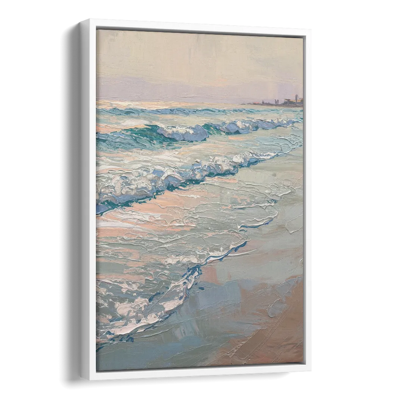 Huntington Beach Ocean Waves Side - White Canvas Wall Art