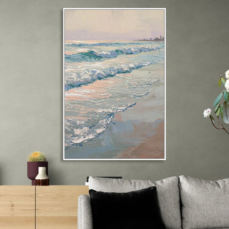 Huntington Beach Ocean Waves Living Room - White Canvas Wall Art