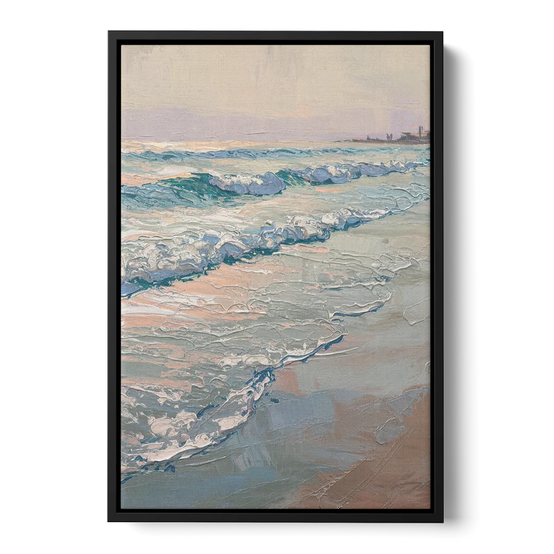 Huntington Beach Ocean Waves Front - Black Canvas Wall Art