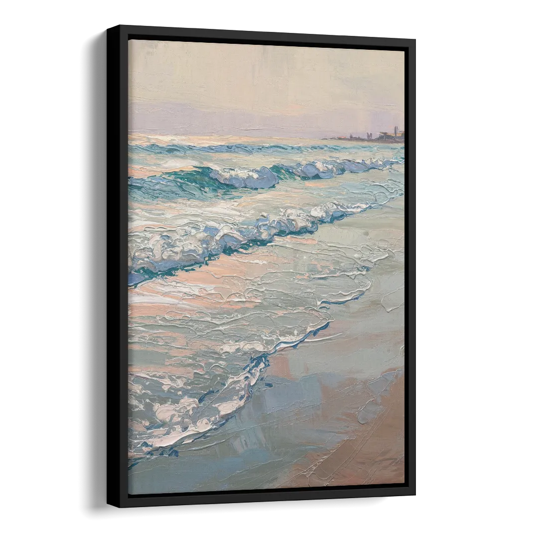 Huntington Beach Ocean Waves Side - Black Canvas Wall Art