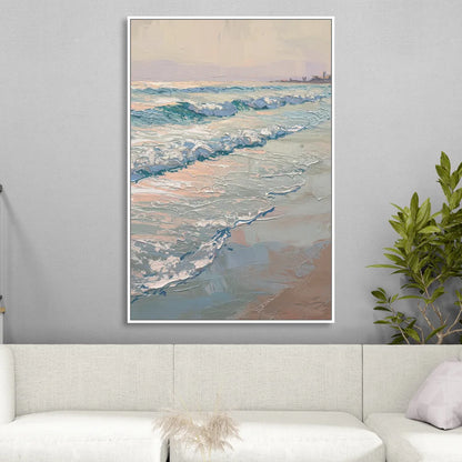 Huntington Beach Ocean Waves Sitting Room - White Canvas Wall Art