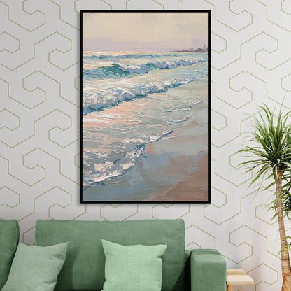 Huntington Beach Ocean Waves Living Room - Black Canvas Wall Art