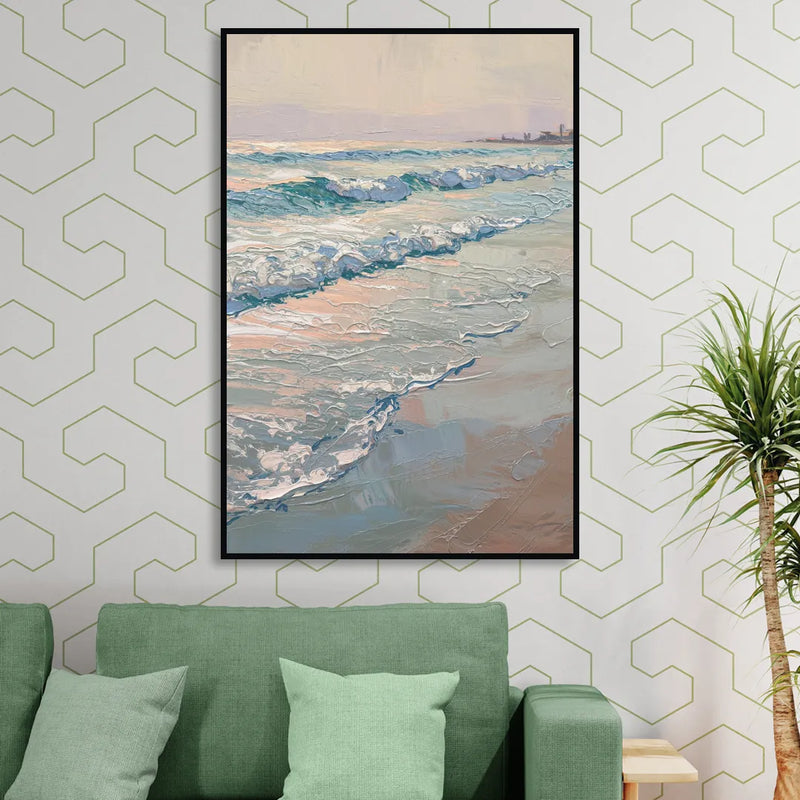 Huntington Beach Ocean Waves Living Room - Black Canvas Wall Art