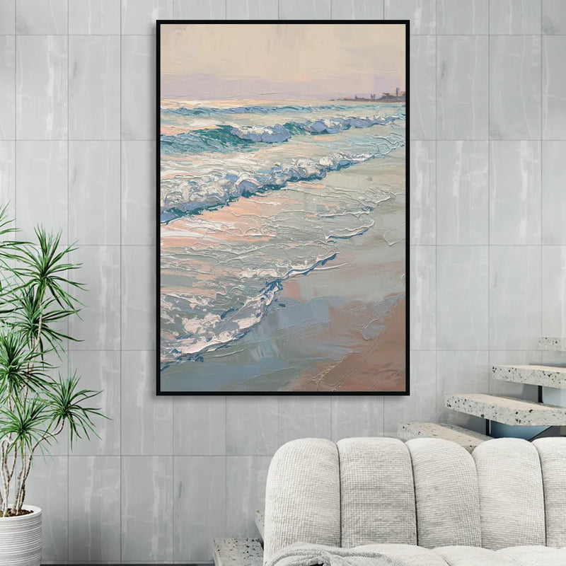 Huntington Beach Ocean Waves Sitting Room - Black Canvas Wall Art
