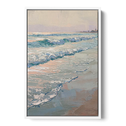 Huntington Beach Ocean Waves Front - White Canvas Wall Art