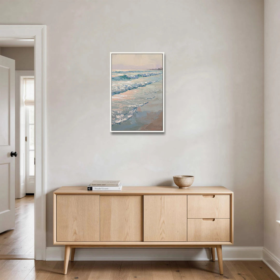 Huntington Beach Ocean Waves - White Framed Canvas Wall Art - Coffee Table - 20x30