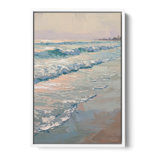 Huntington Beach Ocean Waves - White Framed Canvas Wall Art - Front