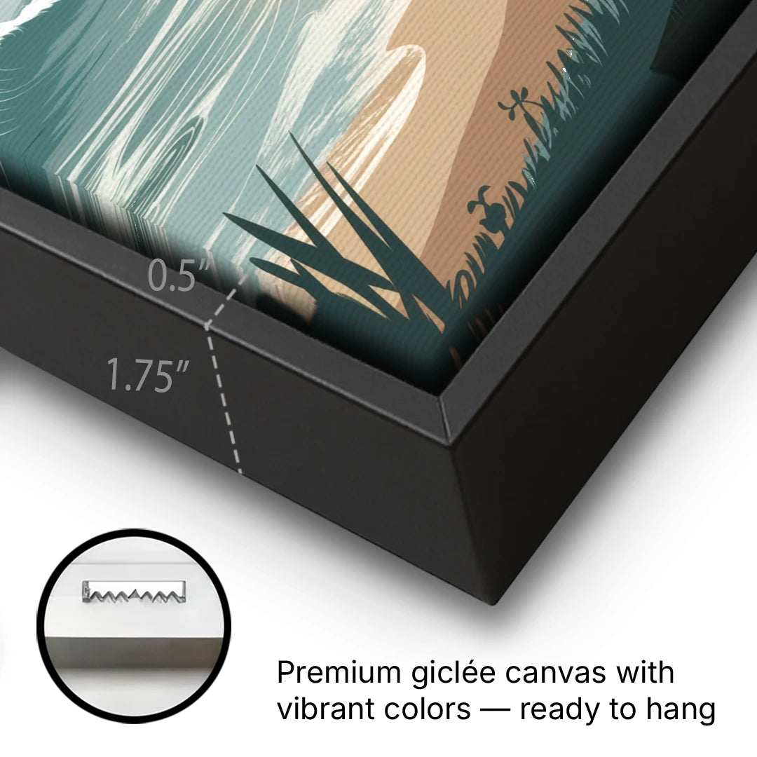 Huntington Beach Pacific Coast - Black Framed Canvas Wall Art - Gallery Wrap Corner
