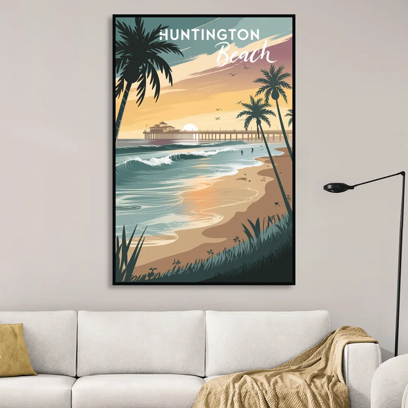 Huntington Beach Pacific Coast Sitting Room - Black Canvas Wall Art