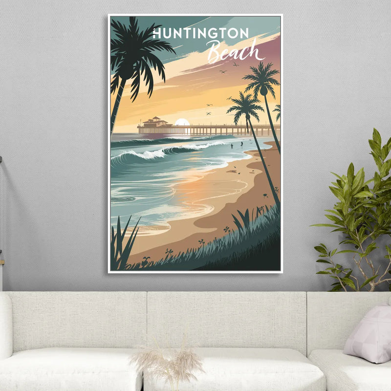 Huntington Beach Pacific Coast Living Room - White Canvas Wall Art