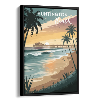Huntington Beach Pacific Coast Side - Black Canvas Wall Art