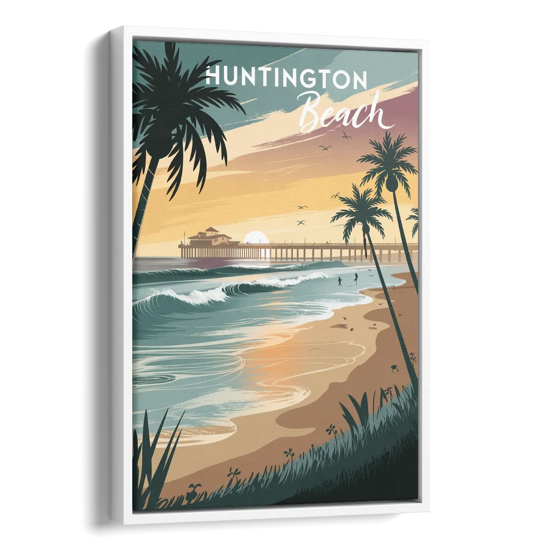 Huntington Beach Pacific Coast Side - White Canvas Wall Art