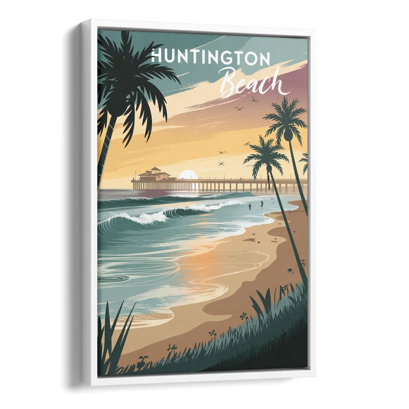Huntington Beach Pacific Coast Side - White Canvas Wall Art