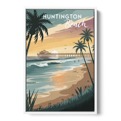 Huntington Beach Pacific Coast Front - White Canvas Wall Art