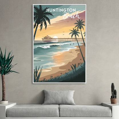 Huntington Beach Pacific Coast Sitting Room - White Canvas Wall Art