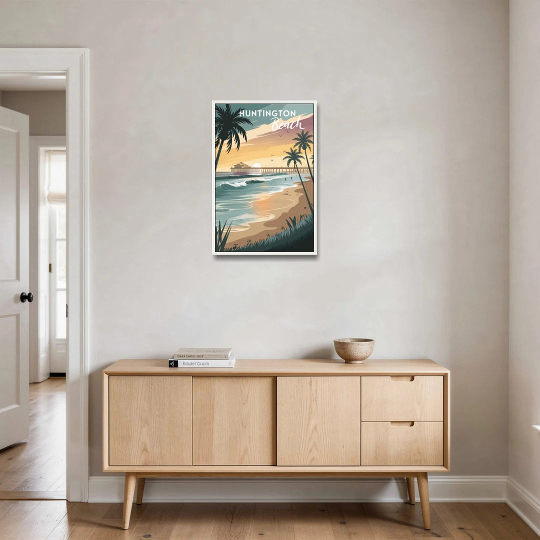 Huntington Beach Pacific Coast - White Framed Canvas Wall Art - Coffee Table - 20x30