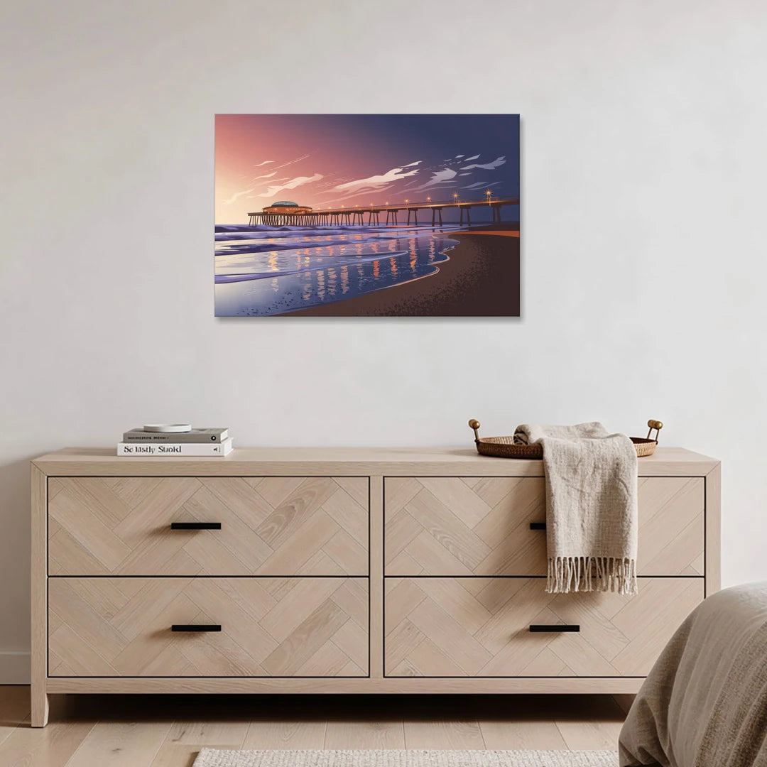 Huntington Beach Pier At Twilight - Canvas Wall Art - Coffee Table - 36x24