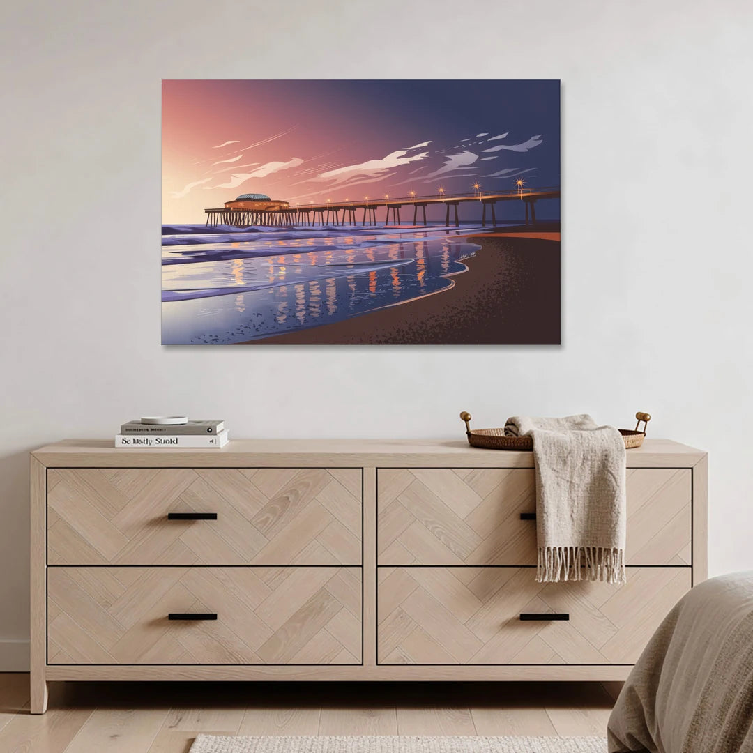 Huntington Beach Pier At Twilight - Canvas Wall Art - Coffee Table - 48x32