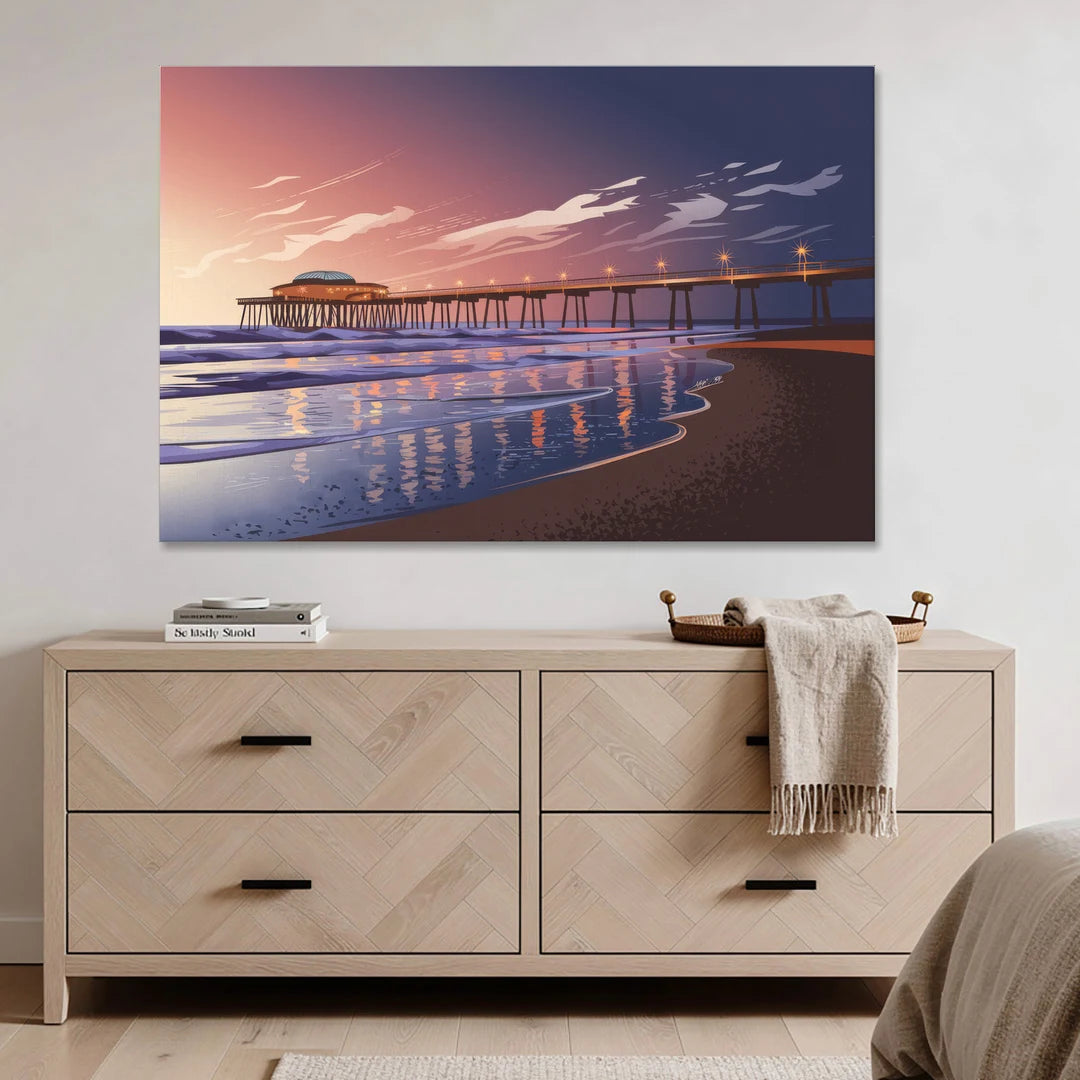 Huntington Beach Pier At Twilight - Canvas Wall Art - Coffee Table - 60x40