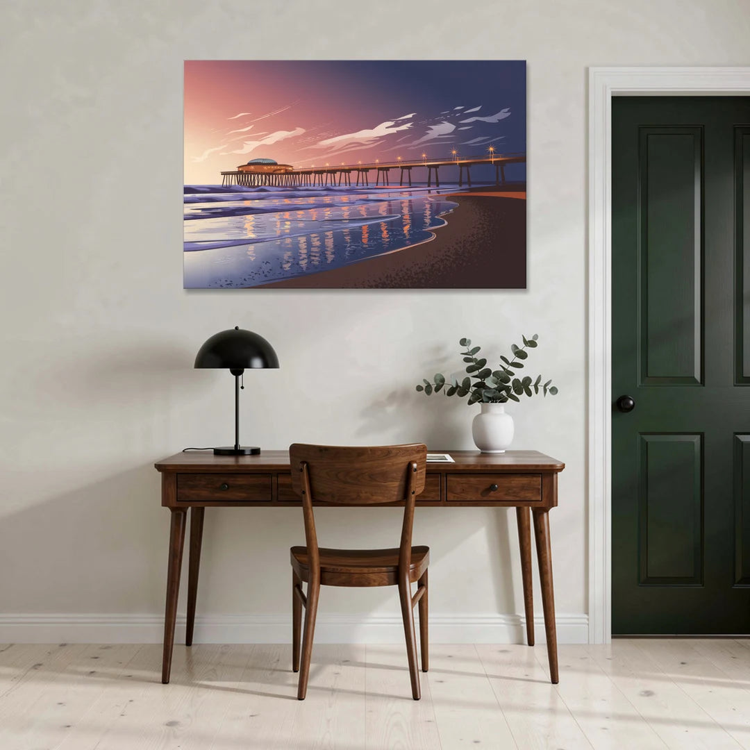 Huntington Beach Pier At Twilight - Canvas Wall Art - Office - 48x32