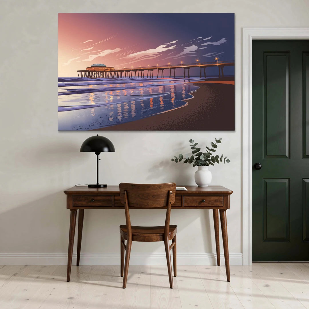 Huntington Beach Pier At Twilight - Canvas Wall Art - Office - 60x40