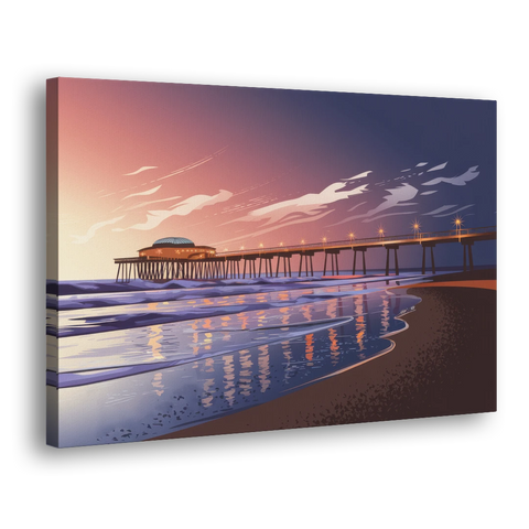 Huntington Beach Pier At Twilight - Canvas Wall Art - Side