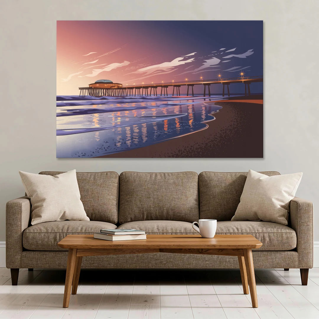 Huntington Beach Pier At Twilight - Canvas Wall Art - Sofa - 60x40