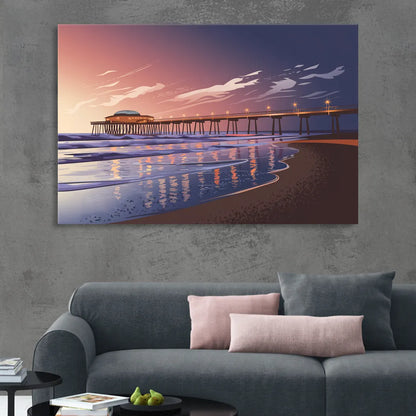 Huntington Beach Pier At Twilight Sitting Room - Canvas Wall Art