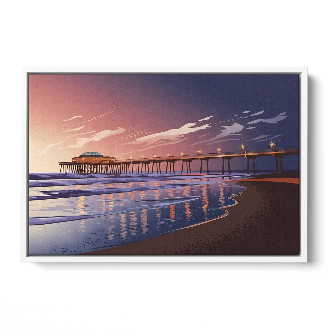 Huntington Beach Pier At Twilight Front - White Canvas Wall Art