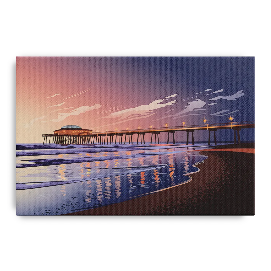 Huntington Beach Pier At Twilight Front - Canvas Wall Art