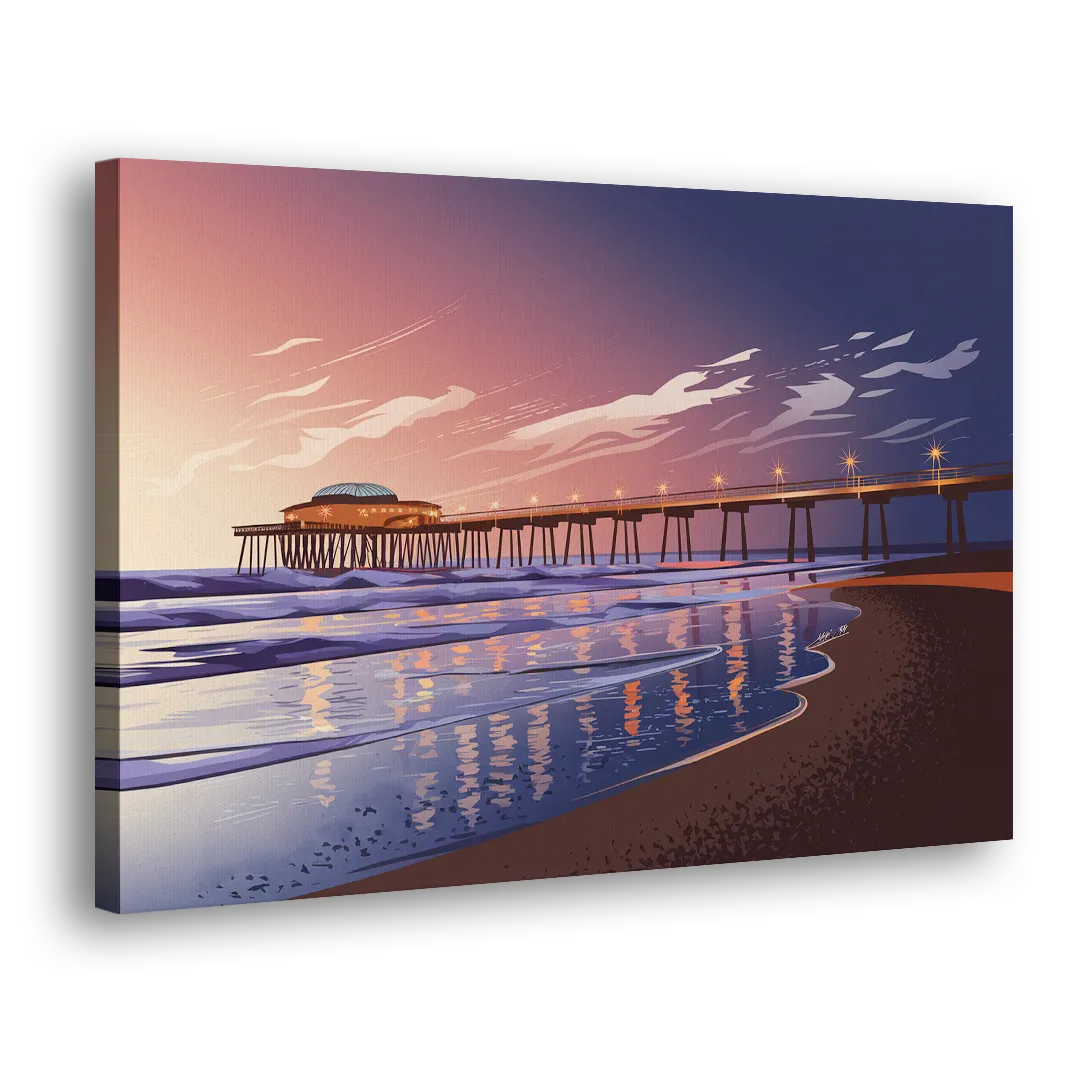 Huntington Beach Pier At Twilight Side - Canvas Wall Art