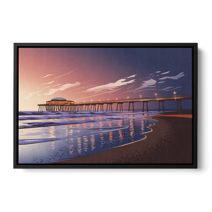 Huntington Beach Pier At Twilight Front - Black Canvas Wall Art