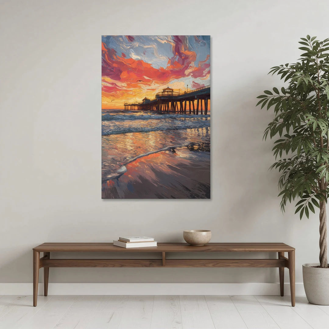 Huntington Beach Pier Sunset - Canvas Wall Art - Coffee Table - 32x48