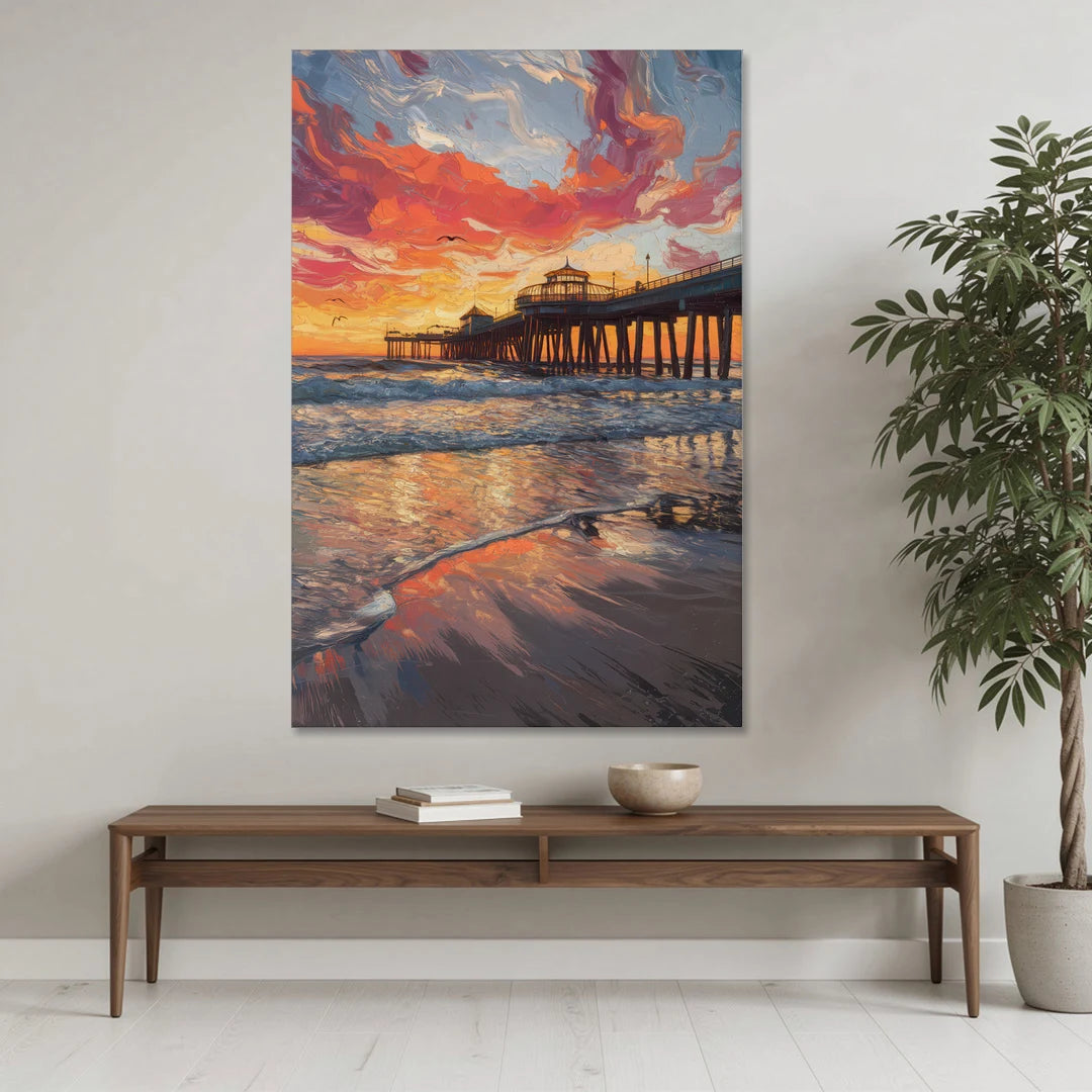 Huntington Beach Pier Sunset - Canvas Wall Art - Coffee Table - 40x60