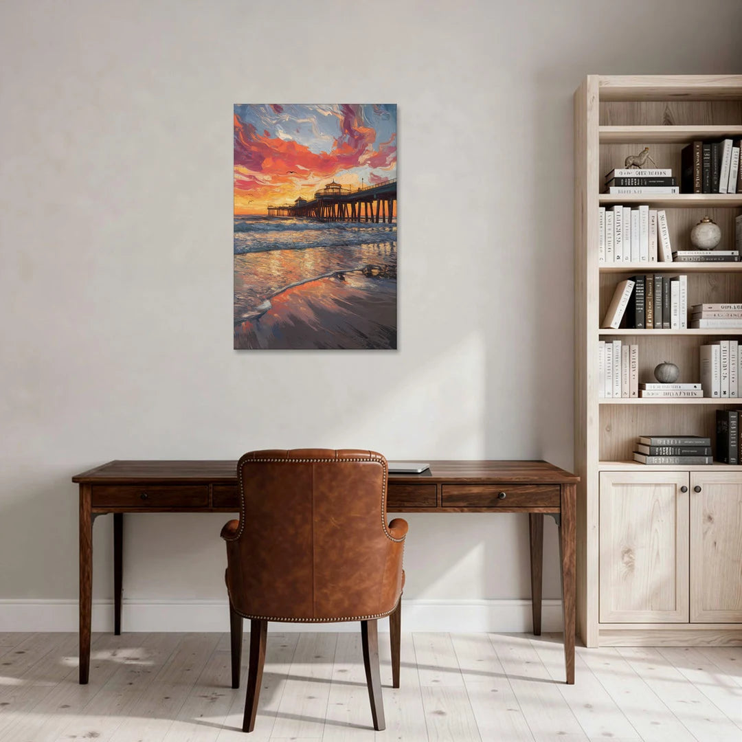 Huntington Beach Pier Sunset - Canvas Wall Art - Office - 24x36