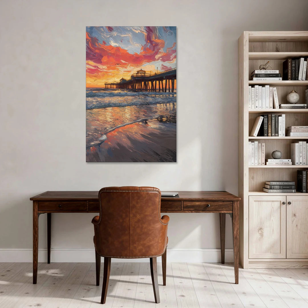 Huntington Beach Pier Sunset - Canvas Wall Art - Office - 32x48
