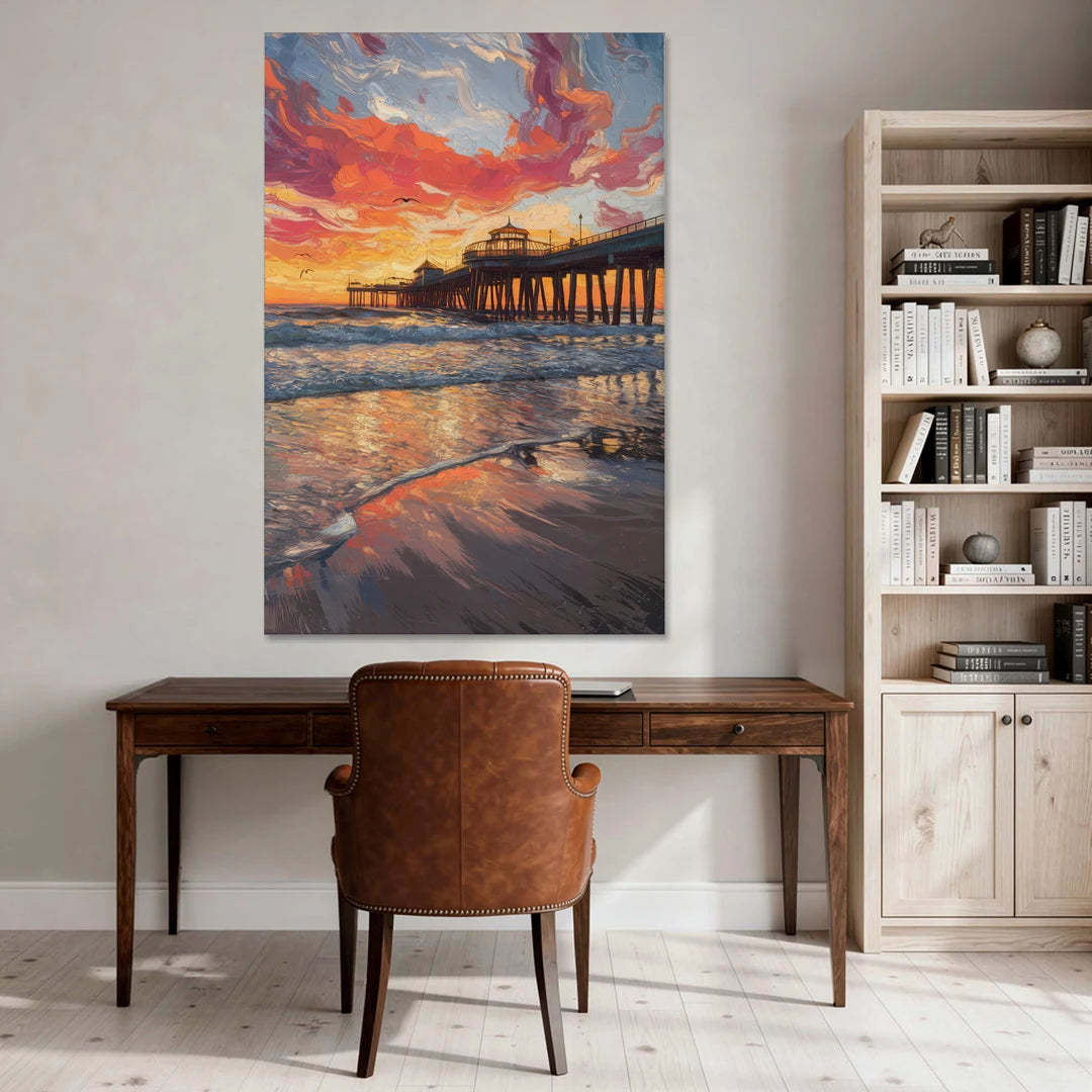 Huntington Beach Pier Sunset - Canvas Wall Art - Office - 40x60