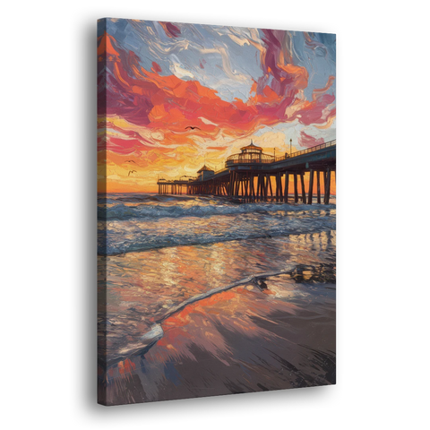 Huntington Beach Pier Sunset - Canvas Wall Art - Side