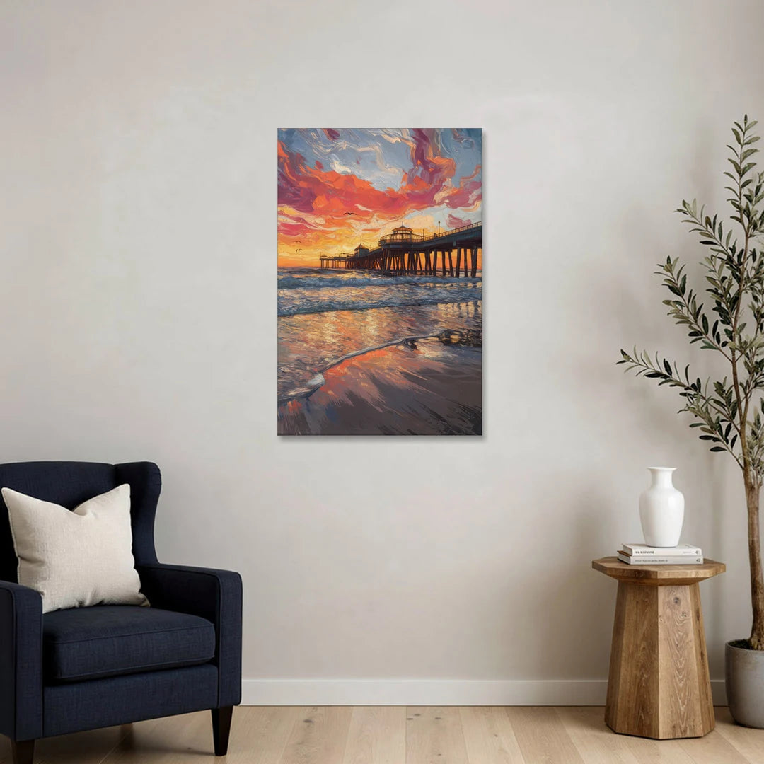 Huntington Beach Pier Sunset - Canvas Wall Art - Sofa - 24x36