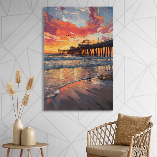 Huntington Beach Pier Sunset Living Room - Canvas Wall Art
