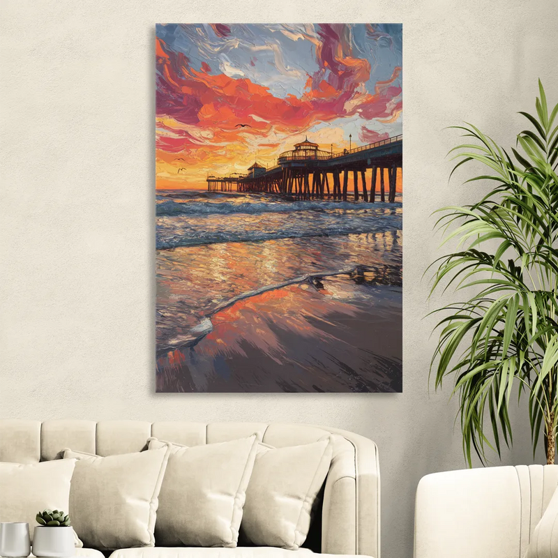 Huntington Beach Pier Sunset Sitting Room - Canvas Wall Art