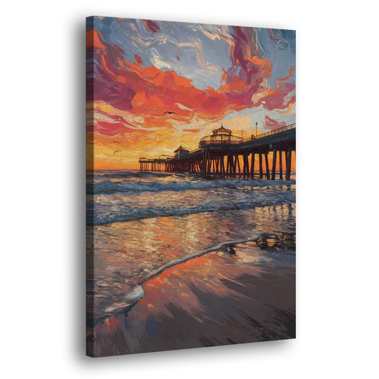 Huntington Beach Pier Sunset Side - Canvas Wall Art