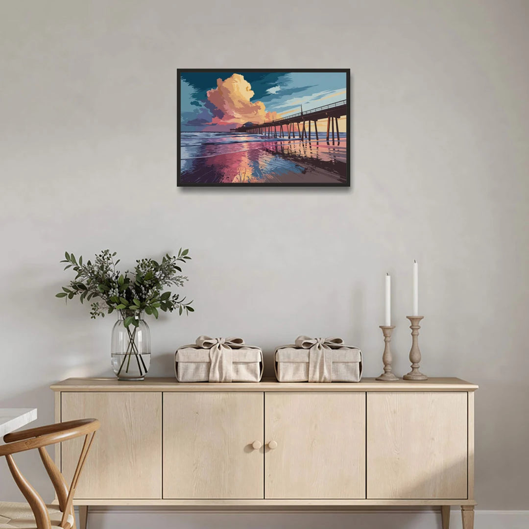 Huntington Beach Sunrise Views - Black Framed Canvas Wall Art - Coffee Table - 30x20
